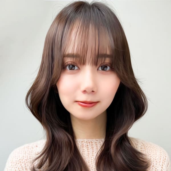 韓国風くびれヘア◎小顔前髪カット透明感カラーベージュカラー