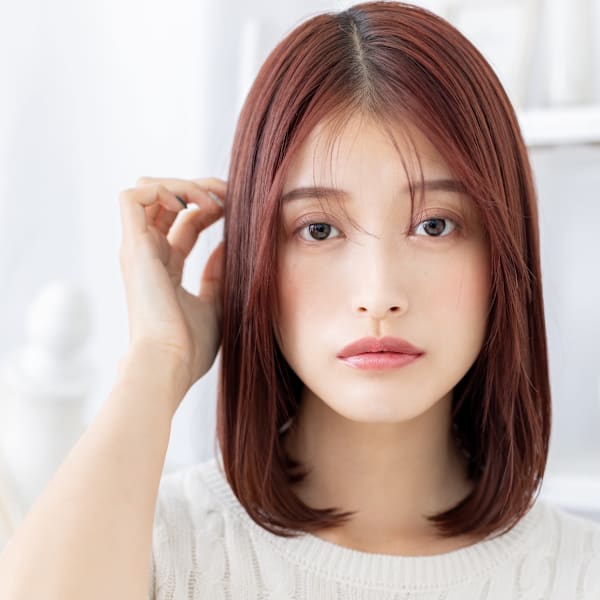 センターパート艶カラー切りっぱなしボブディ　ココアブラウン|mod's hair【モッズヘア】越谷/越谷西口店