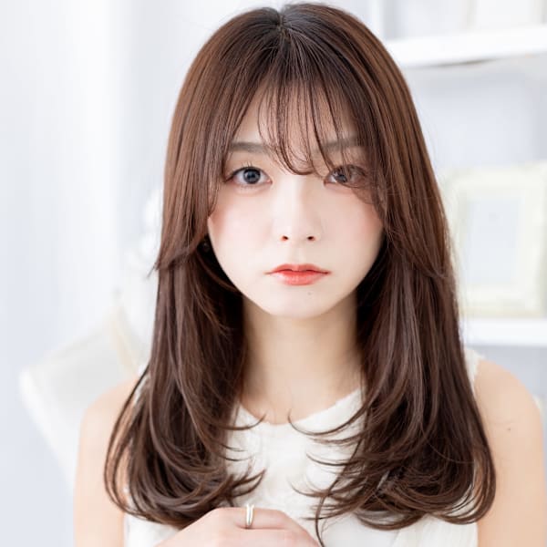 ココアグレージュうざバングロングレイヤー　チャコールグレー