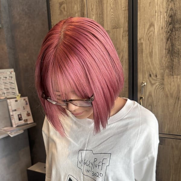 ピンク/ボブ/ミニボブ/ブリーチ/ブリーチなしダブルカラー