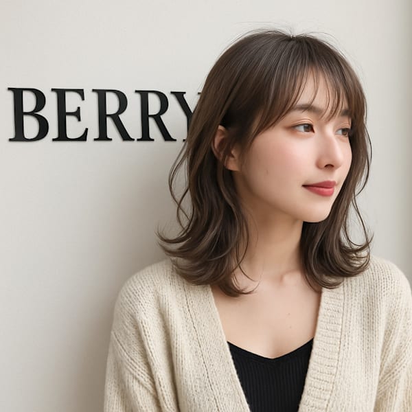【韓国風】似合わせミディ×顔周りレイヤー×オリーブベージュ|hairs BERRY 大橋店