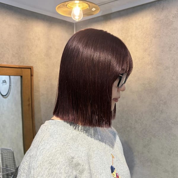 ♪結べる切りっぱなしボブ×ワインレッドカラー|en.