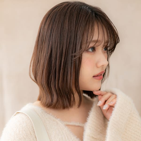 ココアブラウン切りっぱなしボブディクラゲヘアー20代30代|COVER HAIR bliss【カバーヘア ブリス】上尾/上尾西口店