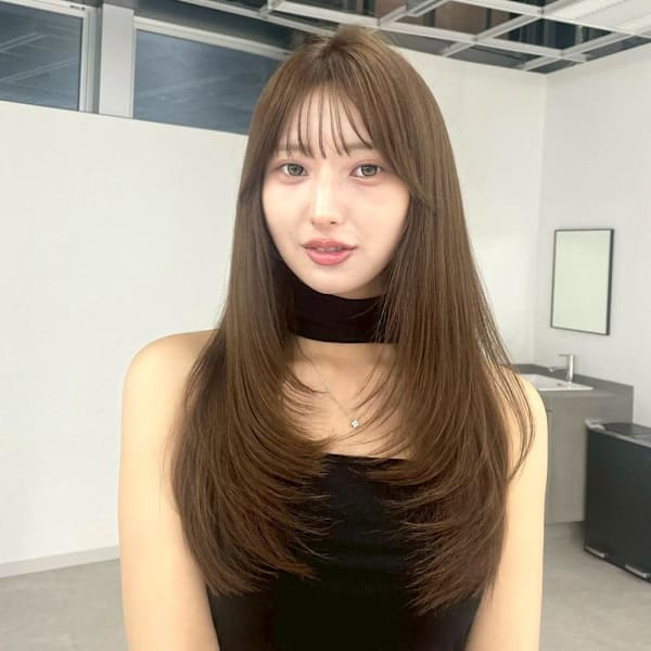 ハッシュカット　レイヤー　マロンベージュ　20代　銀座