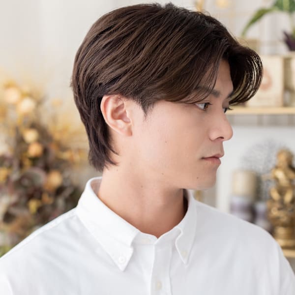 ツーブロック前髪パーマ暗髪テーパーフェード　オリーブグリーン|COVER HAIR bliss【カバーヘア ブリス】戸田公園/戸田公園西口店