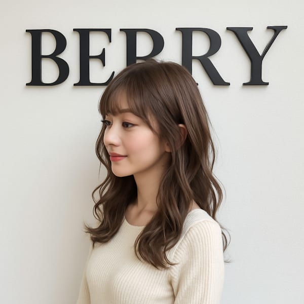 モテレイヤーミディ抜け感シースルーバングミルクティーベージュ|hairs BERRY 大橋店