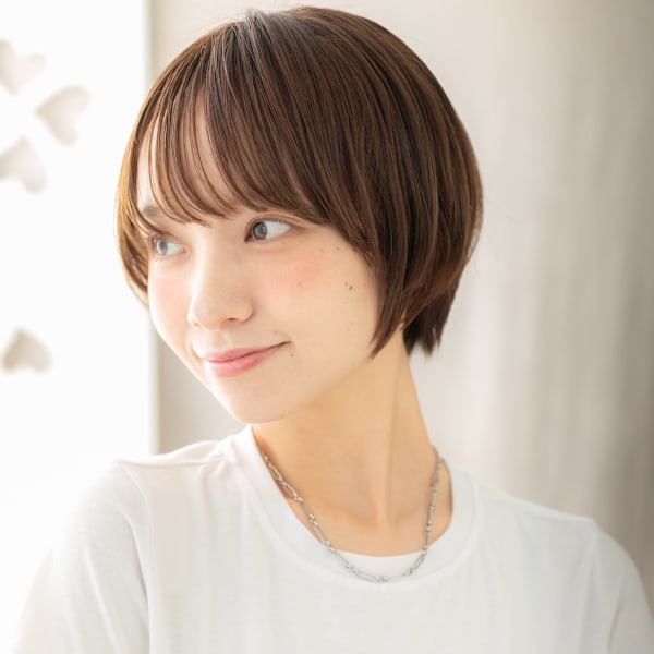 ココアブラウン小顔補正カット丸みショートマッシュ20代30代|mod's hair【モッズヘア】上尾/上尾西口店