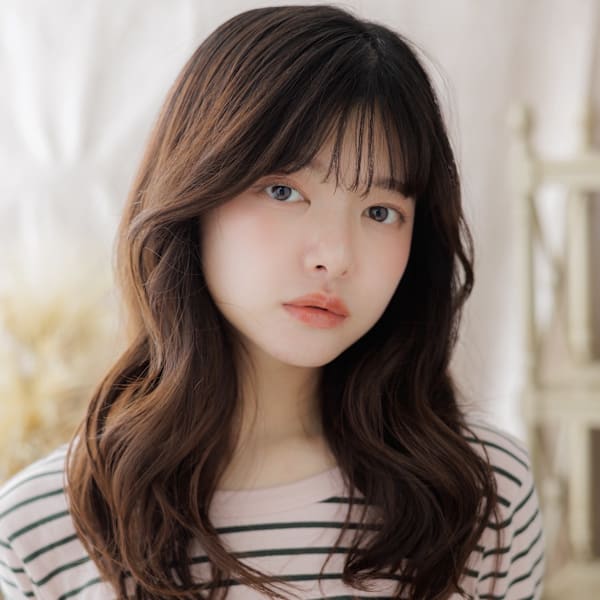 大人かわいい韓国風巻きガーリーロング　チャコールグレー