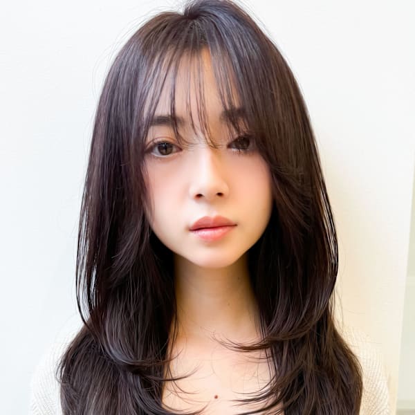 美髪レイヤー韓国ヘアロングくびれワンカールハッシュカット