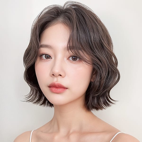 暗髪抜け感ウェットヘア前髪パーマこなれボブp1チャコールグレ