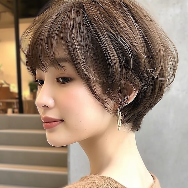 ショート ボブ 小顔 くびれヘア ココアベージュ 40代|abilita 警固