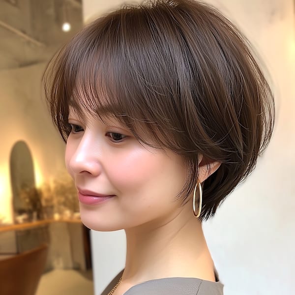 ショートヘア 小顔 ボブ ココアベージュ 白髪染め 40代|abilita 警固