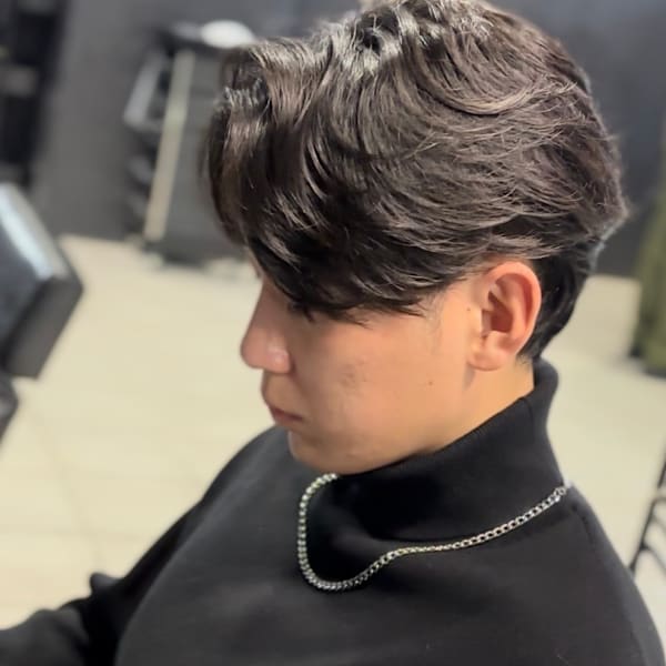 センターパート×ニュアンスパーマ×フェザーパーマ×men's