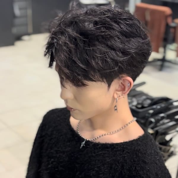 センターパート×ニュアンスパーマ×フェザーパーマ×men's