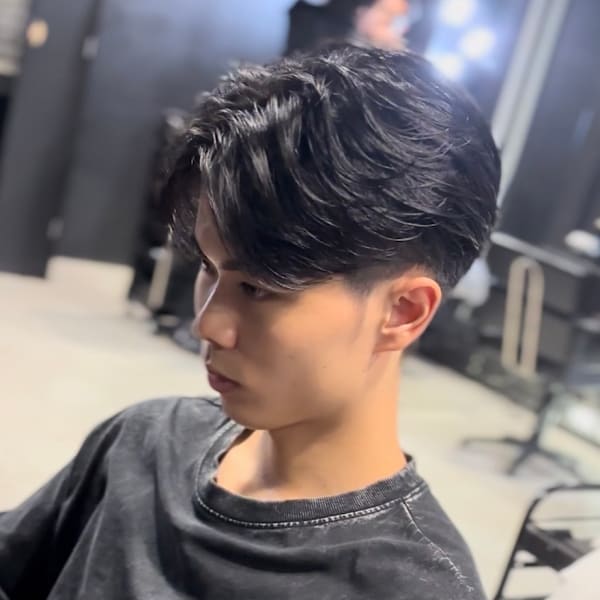 センターパート×ニュアンスパーマ×フェザーパーマ×men's