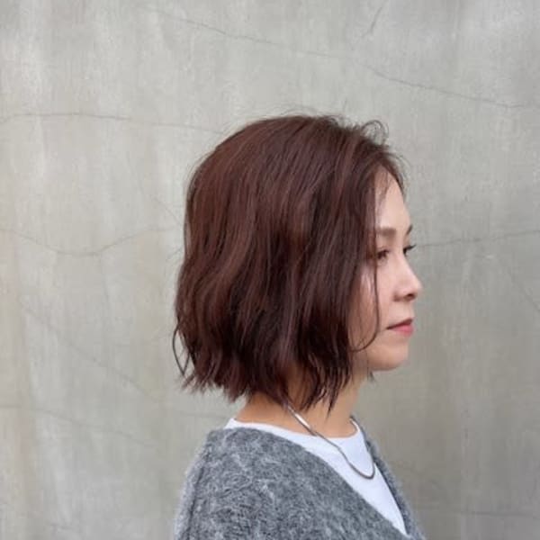 パツっとゆるウェーブ×コーラルブラウン|branch hair