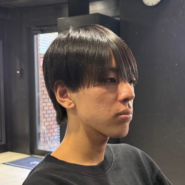 マッシュウルフ&ラウンドマッシュ&縮毛矯正&黒髪&men's