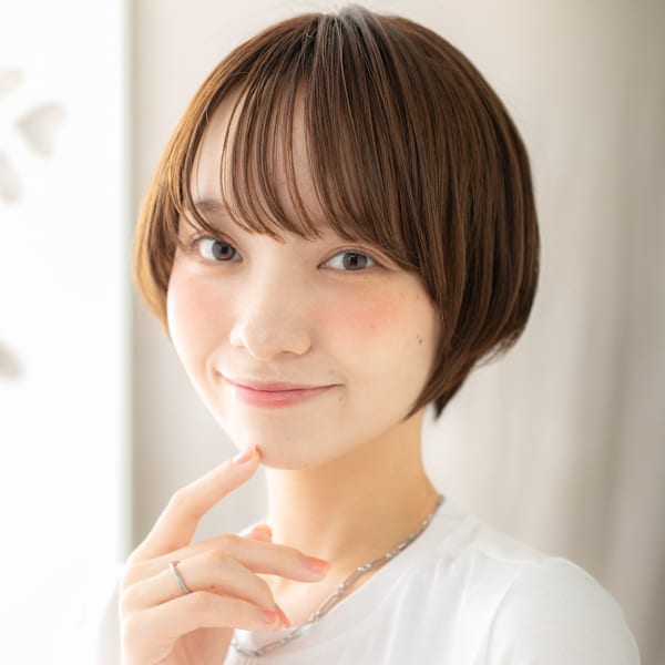 ココアブラウン小顔補正カット丸みショートマッシュ20代30代|mod's hair【モッズヘア】越谷/越谷西口店