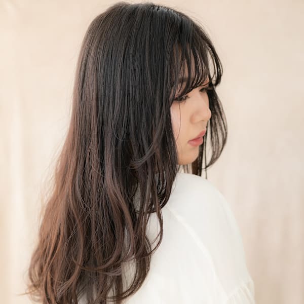 黒髪チャコールグレー小顔大人巻きゆるふわロング30代40代