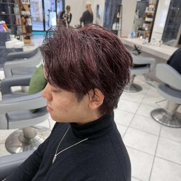 ダークチェリー×波ウェーブ|HAIR & MAKE EARTH 高田馬場店