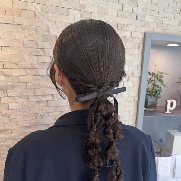 ツイン編み下ろし × リボンアレンジ