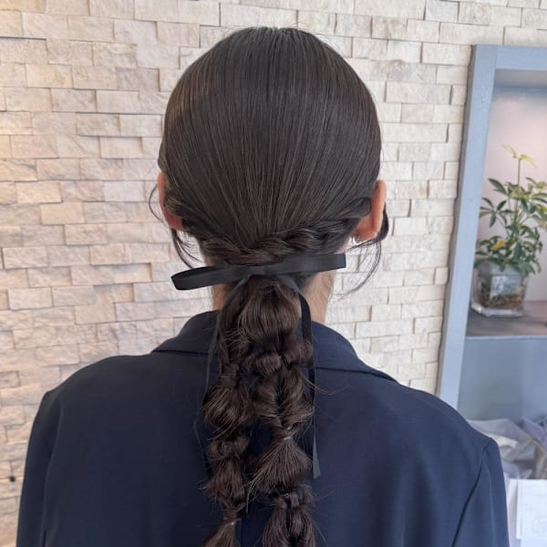 ツイン編み下ろし × リボンアレンジ