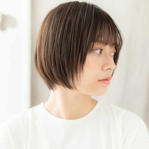 シースルーバング小顔補正カットレイヤーショート20代30代