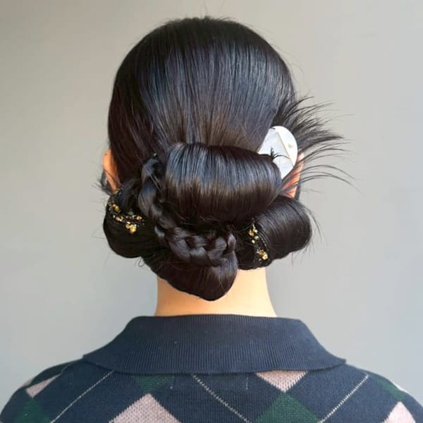 ヘアセット カチモリ風お団子アレンジ アップ 編み込み