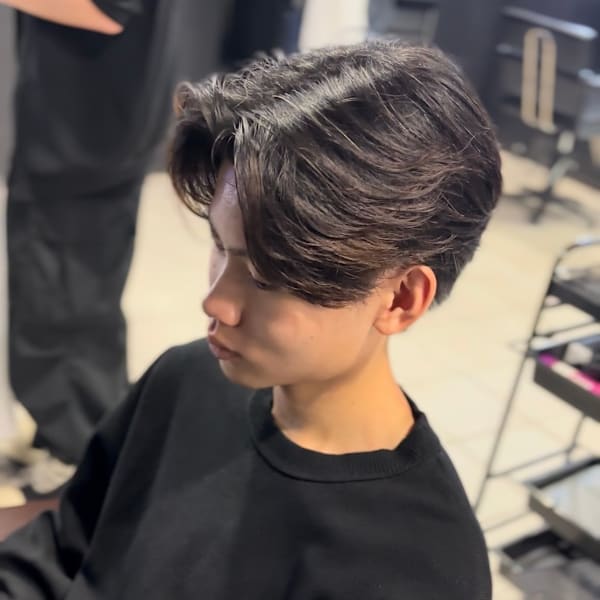 センターパート×ニュアンスパーマ×フェザーパーマ×men's