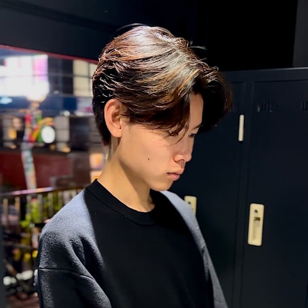 センターパート×ニュアンスパーマ×フェザーパーマ×men's