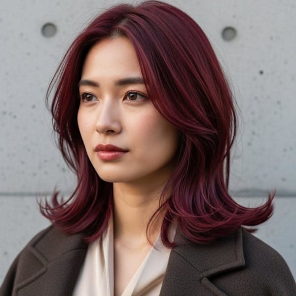 チェリーレッド/バーガンディ/シャギー/ハイレイヤーカット