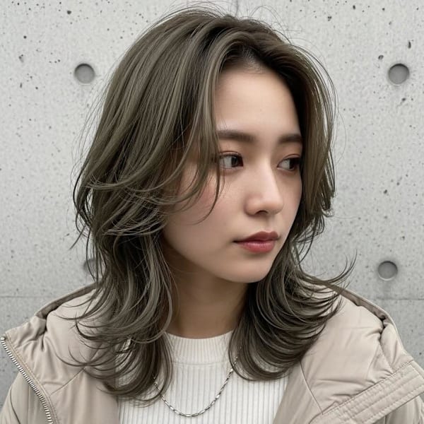 グレーブラウン/全頭ブリーチ/ハイレイヤーカット