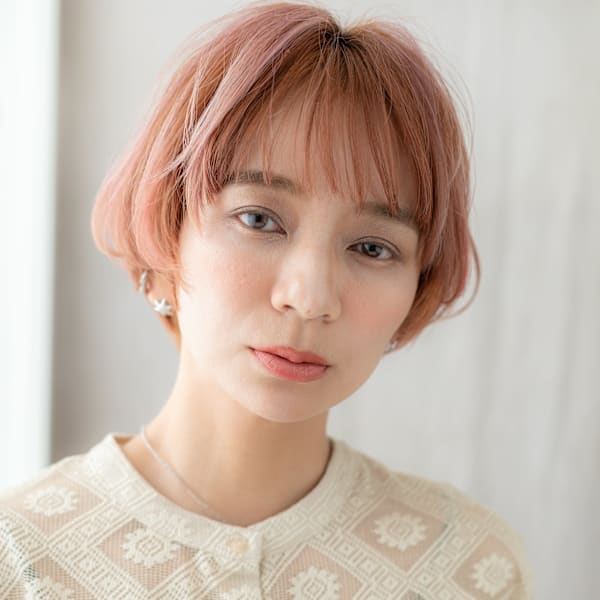 透明感ペールオレンジひし形小顔マッシュショート20代30代