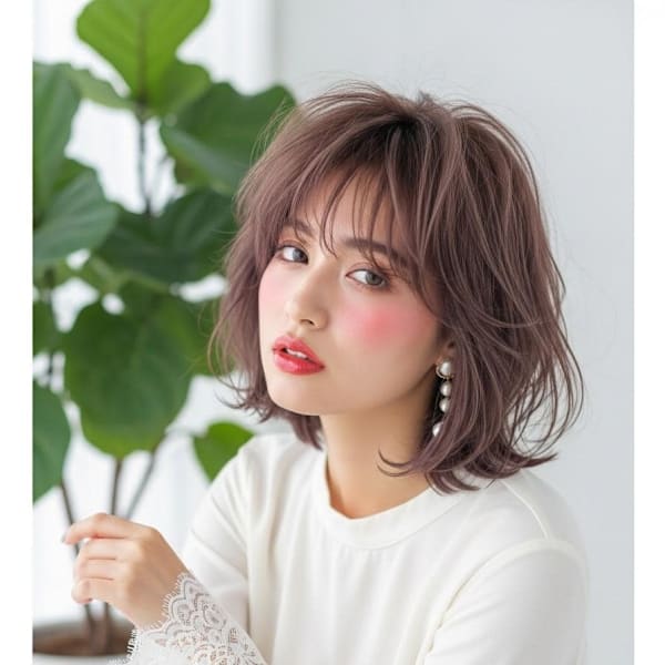 グレーブラウン/バタフライカット/シャギー/小顔巻き