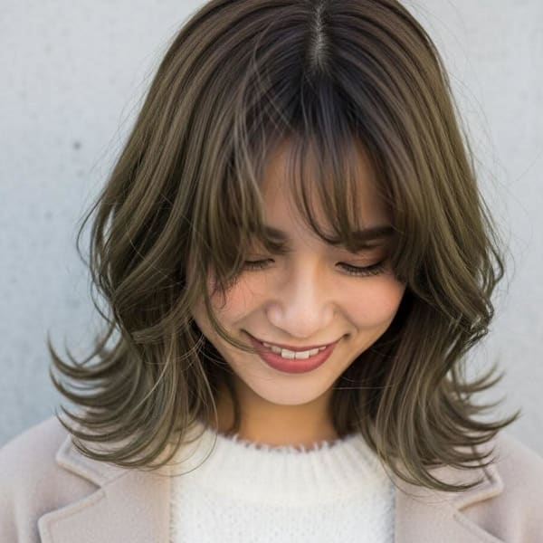 グレーブラウン/小顔見せくびれヘア/ハイレイヤーカット