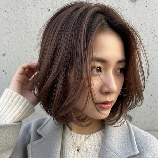 グレーブラウン/小顔見せくびれヘア/ハイレイヤーカット