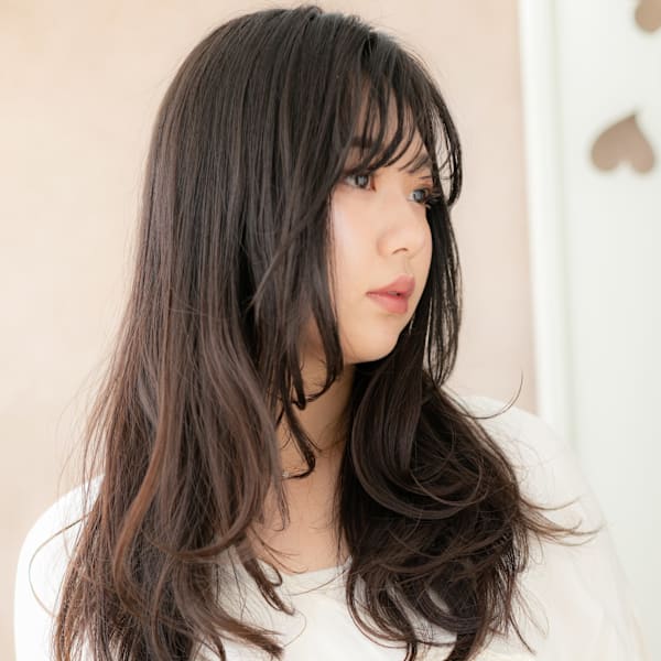 黒髪エアウェーブパーマ大人巻き小顔ゆるふわロング30代40代