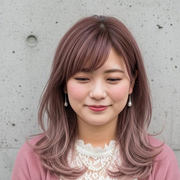 モテ髪ピンクへア/バタフライカット/くびれ巻き/シャギー