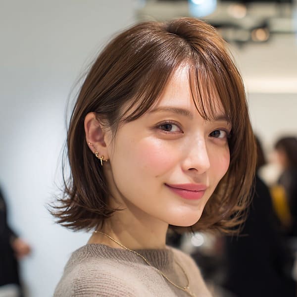 ショート/レイヤーカット/ボブ/外ハネ/透明感ブラウン