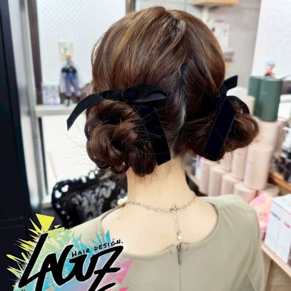 【ヘアセット】 ブラックリボン・ノットシニヨン|LAGUZ 茅ヶ崎 髪質改善 ヘアアレンジ