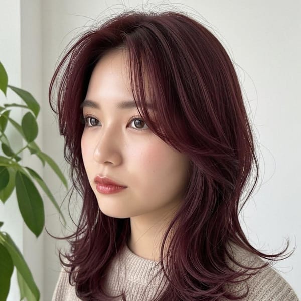 チェリーレッド/バーガンディ/イレイヤーカット/シャギー