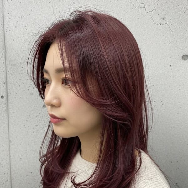 チェリーレッド/バーガンディ/ハイレイヤーカット/シャギー