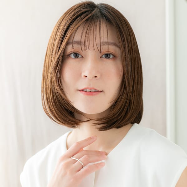 リタッチカラー大人美人前下がりワンカール小顔ボブ30代40代