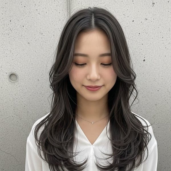 グレーブラウン/ハイレイヤーカット/くびれ巻き/小顔みせヘア