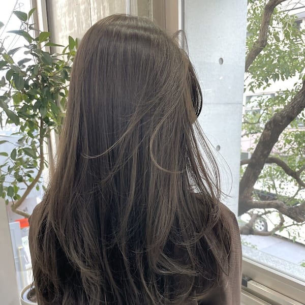 韓国顔まわりレイヤーカットグレージュオリーブベージュブラウン