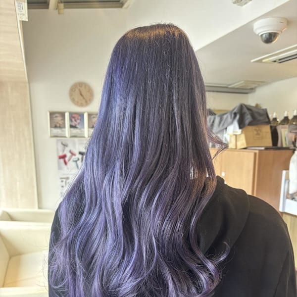 透明感イルミナカラーダブルカラーラベンダーパープルロングヘア