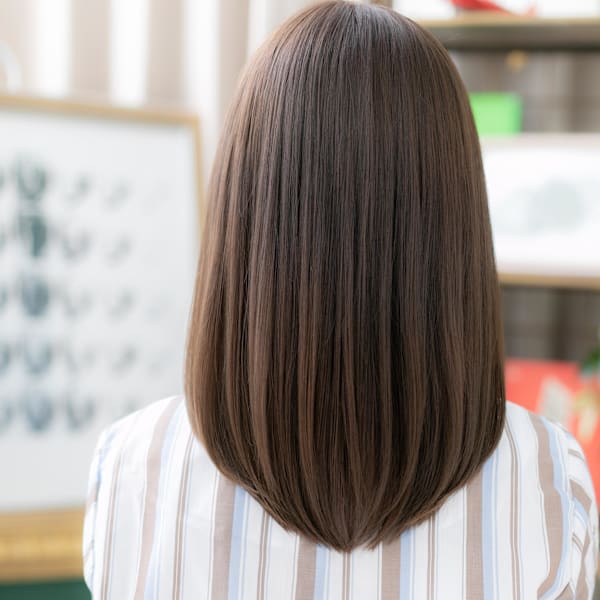 黒髪暗髪ナチュラルカラー斜めバングセミディ グレーブラウン|COVER HAIR bliss【カバーヘア ブリス】北浦和/北浦和西口店