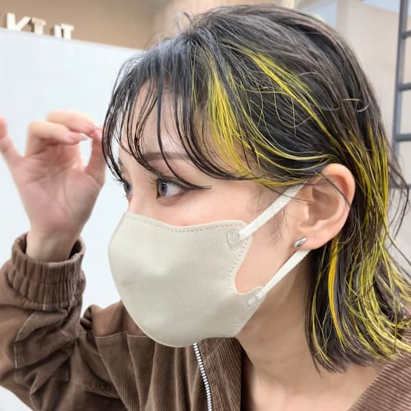 ミディアムボブレイヤー/ハイライト／デザインカラー/イエロー