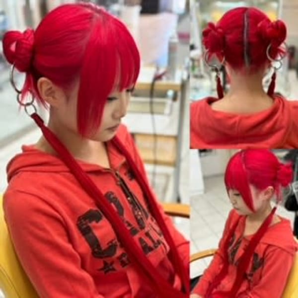 個性派/ツインアレンジ/ビビットレッド/モード/１０〜２０代