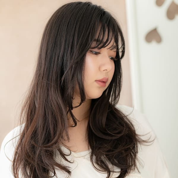 黒髪エアウェーブパーマ大人巻き小顔ゆるふわロング30代40代